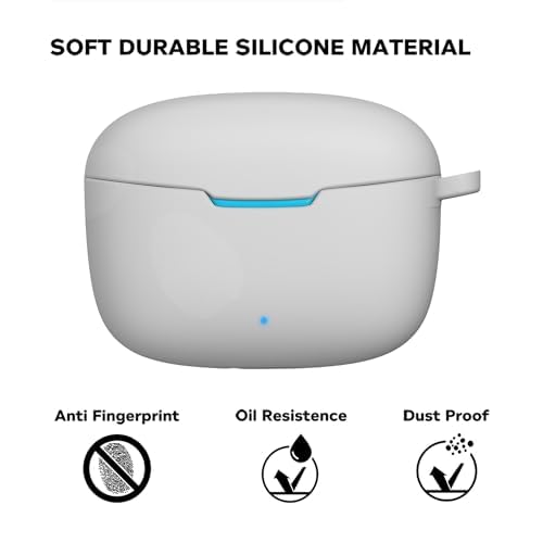 Sounce Earphone Case Cover Compatible with pTron BassBuds Duo, Soft Silicone Skin Case Cover Shock-Absorbing Protective Case with Keychain[Front LED Visible] - (Grey)-(Case Cover Only) - Image 4