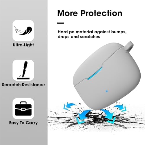 Sounce Earphone Case Cover Compatible with pTron BassBuds Duo, Soft Silicone Skin Case Cover Shock-Absorbing Protective Case with Keychain[Front LED Visible] - (Grey)-(Case Cover Only) - Image 3