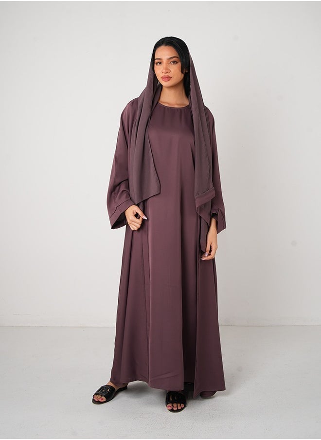 JAMEELA Purple Classic Open Abaya 3 pieces Set  - Image 1