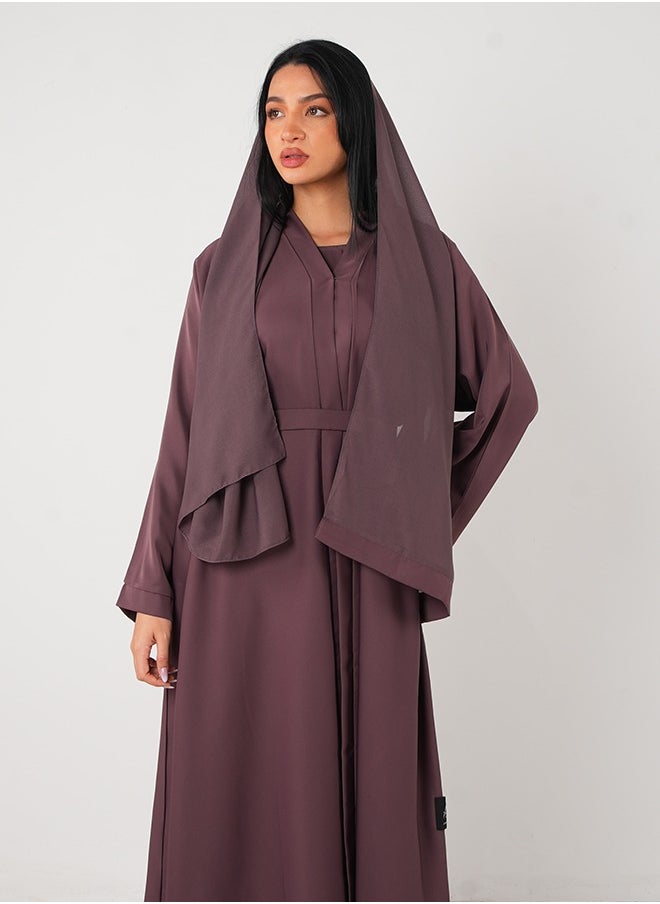 JAMEELA Purple Classic Open Abaya 3 pieces Set  - Image 2