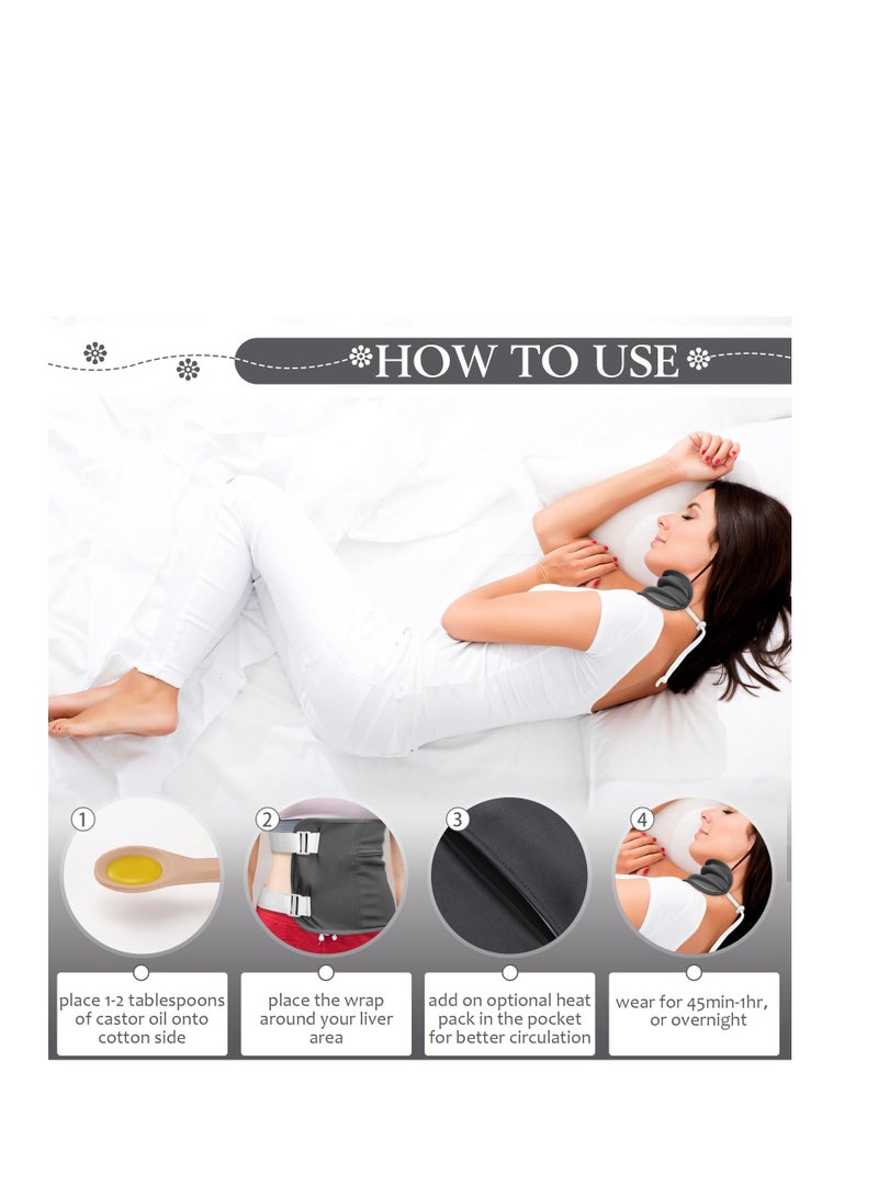 SOLARAE 8 Pcs Castor Oil Wrap Kit Reusable Castor Oil Pack for Chest, Neck and Liver, Include 2 Waist, 2 Neck and 4  Pads, Adjustable Compress with Storage Bag for Liver Stress (Gray) - Image 2