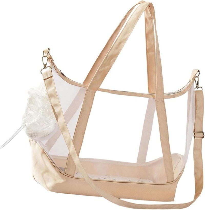 Beige Cat Carrier Bag With Breathable Nylon Net And Viewing Window For Easy Travel - Image 1
