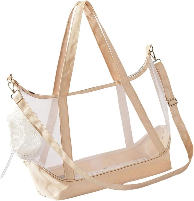 Beige Cat Carrier Bag With Breathable Nylon Net And Viewing Window For Easy Travel - Image 4