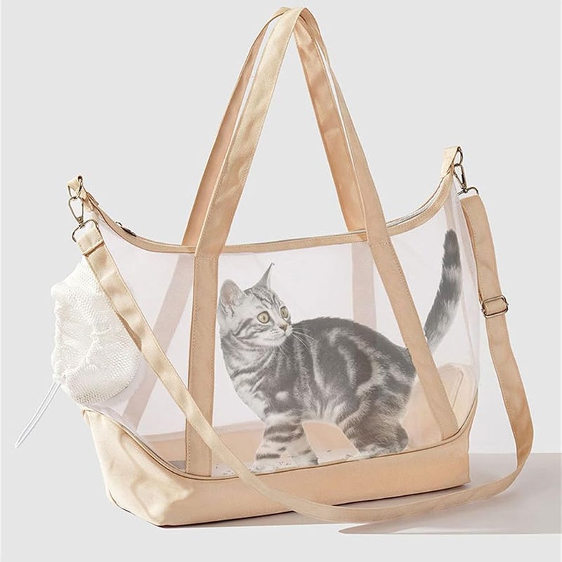 Beige Cat Carrier Bag With Breathable Nylon Net And Viewing Window For Easy Travel - Image 5