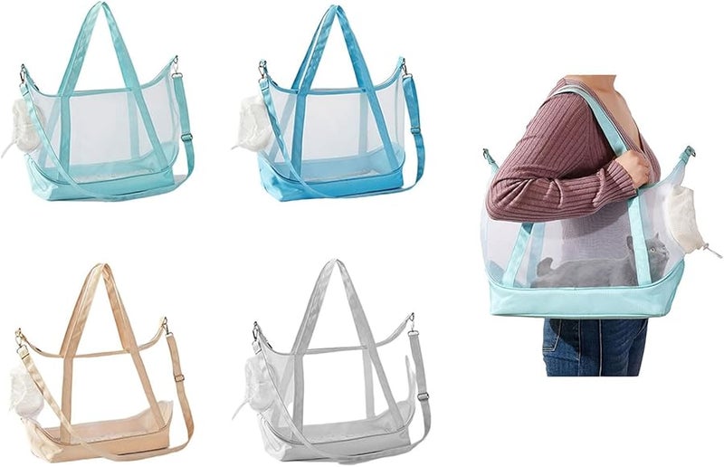 Beige Cat Carrier Bag With Breathable Nylon Net And Viewing Window For Easy Travel - Image 3