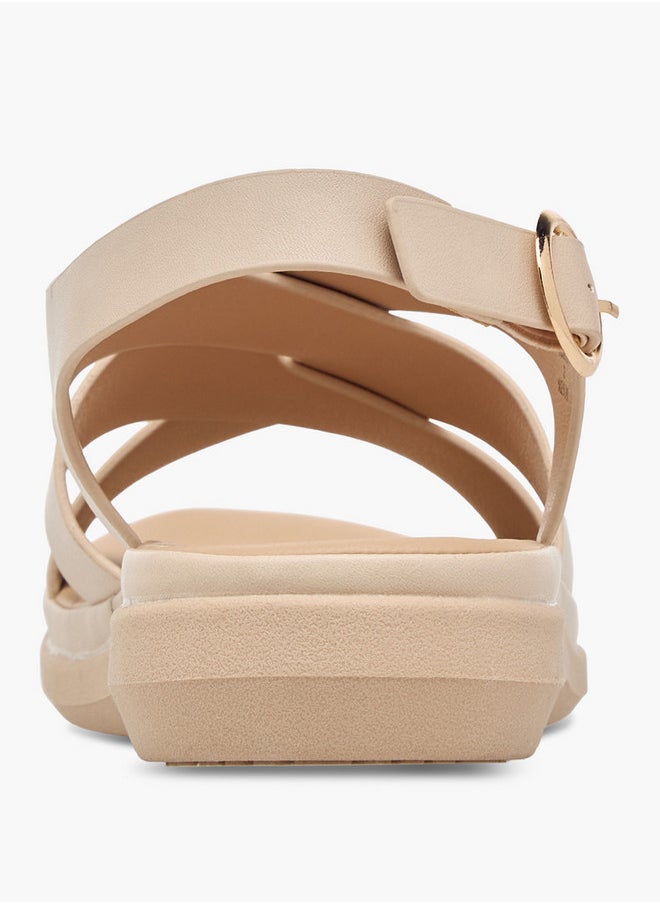 Le Confort Women's Solid Cross Strap Sandals with Buckle Closure  - Image 5