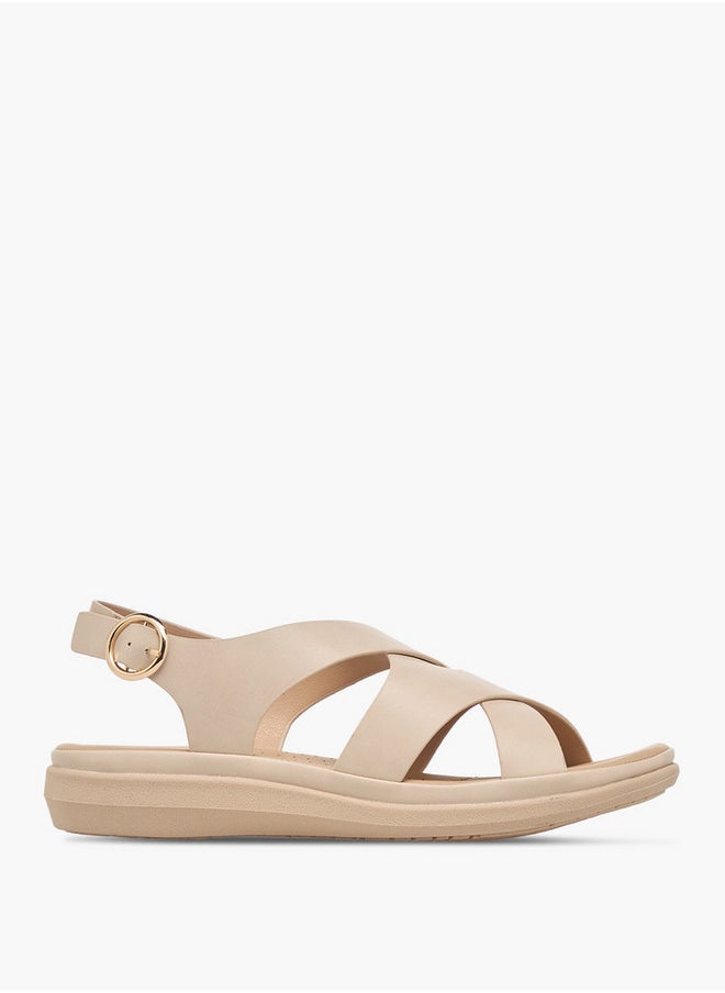 Le Confort Women's Solid Cross Strap Sandals with Buckle Closure  - Image 3