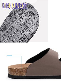 NIBEMINENT Cork Slippers for Men and Women with Double Row Belt Buckle Sandals, Beach Shoes, Haken Shoes Brown/Yellow  - Image 2