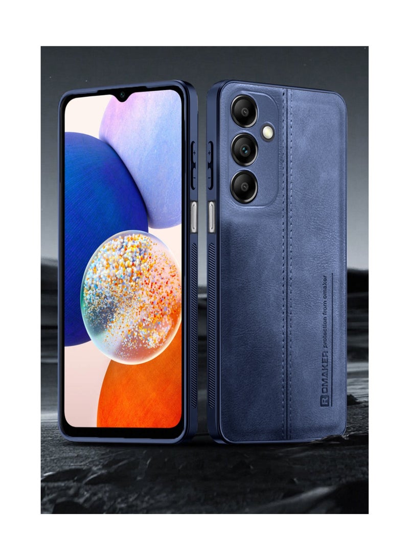 OMAKER Premium Stylish PU Leather Shockproof Back Cover Case for Samsung Galaxy A14 5G - Navy Blue  - Image 2