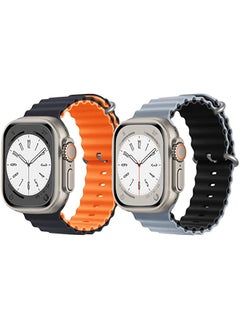 Silicone Ocean Band Strap for Apple Watch Ultra 8 49mm Black/Orange2 Double Side Strap with Light Blue/Black Double Side Strap Set of 2