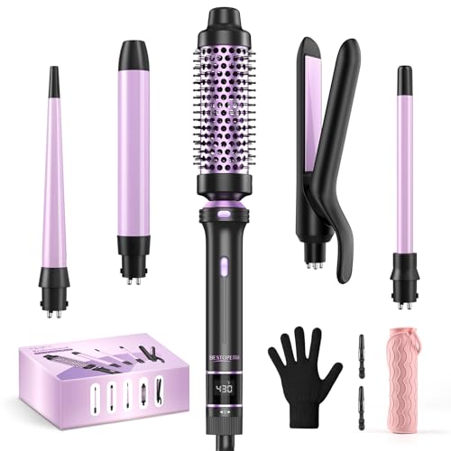BESTOPE PRO 5 in 1 Curling Iron, Curling Wand Set with Thermal Brush, Flat Iron Hair Straightener, Clip - Image 1