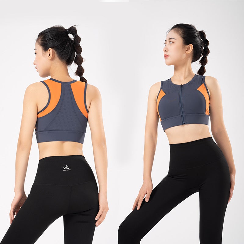 New Color Matching Front Zipper Fixed Cup Sports Yoga Bra High Strength Anti-Seismic Running Underwear Fitness Beautiful Back - Image 4