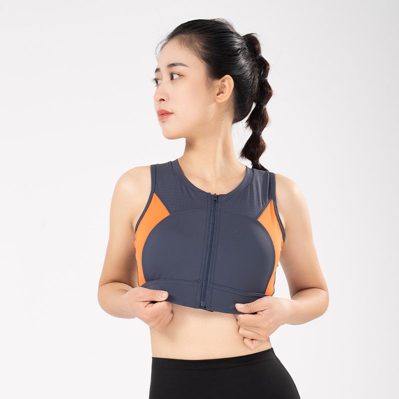New Color Matching Front Zipper Fixed Cup Sports Yoga Bra High Strength Anti-Seismic Running Underwear Fitness Beautiful Back - Image 5