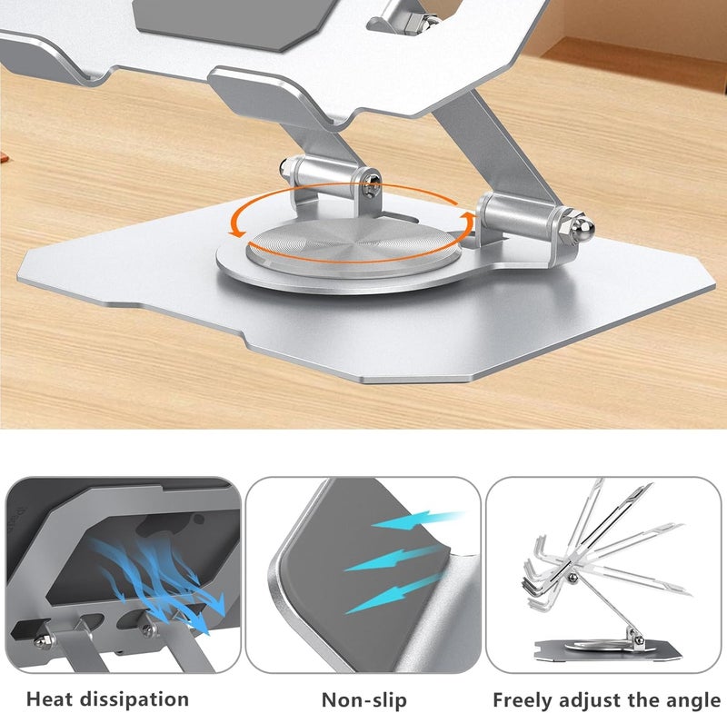 CERLINK حامل لوحي من الألمنيوم مع قاعدة دوارة 360°، تعديلات متعددة الزوايا متوافقة مع آيباد برو 12.9 | 11 | 10.9 | 10.2 | إير | ميني، سامسونج جالاكسي تاب، لينوفو باد - فضي - Image 4