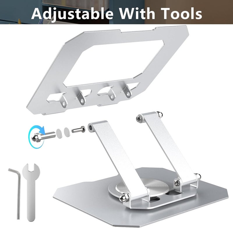 CERLINK حامل لوحي من الألمنيوم مع قاعدة دوارة 360°، تعديلات متعددة الزوايا متوافقة مع آيباد برو 12.9 | 11 | 10.9 | 10.2 | إير | ميني، سامسونج جالاكسي تاب، لينوفو باد - فضي - Image 5