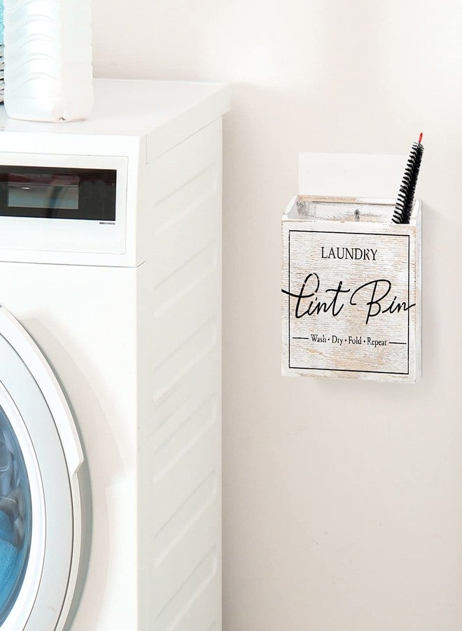 J JACKCUBE DESIGN Magnetic Lint Bin for Laundry Room, Lint Basket Container, Trash Can Box, Organizer, Storage for Washer and Dryer Supplies- White Washed Rustic Wood Wall Mount- MK904A - Image 3
