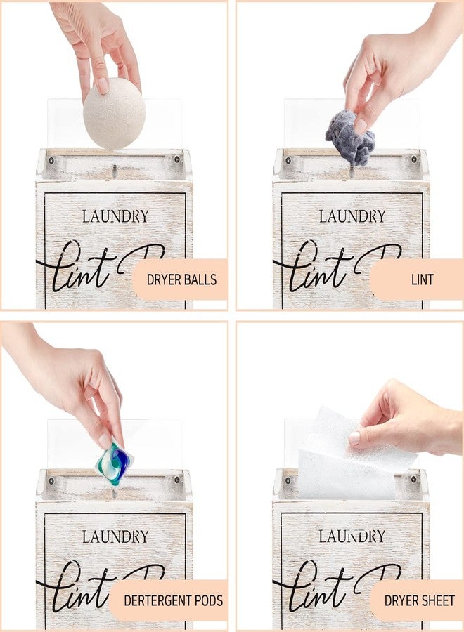 J JACKCUBE DESIGN Magnetic Lint Bin for Laundry Room, Lint Basket Container, Trash Can Box, Organizer, Storage for Washer and Dryer Supplies- White Washed Rustic Wood Wall Mount- MK904A - Image 5