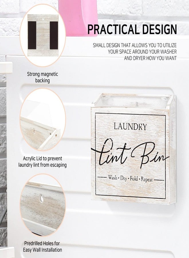 J JACKCUBE DESIGN Magnetic Lint Bin for Laundry Room, Lint Basket Container, Trash Can Box, Organizer, Storage for Washer and Dryer Supplies- White Washed Rustic Wood Wall Mount- MK904A - Image 4