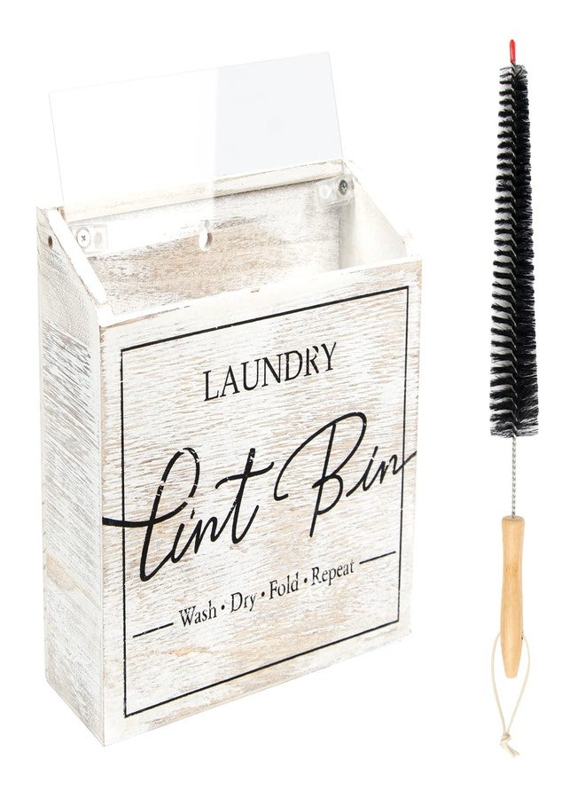 J JACKCUBE DESIGN Magnetic Lint Bin for Laundry Room, Lint Basket Container, Trash Can Box, Organizer, Storage for Washer and Dryer Supplies- White Washed Rustic Wood Wall Mount- MK904A - Image 1