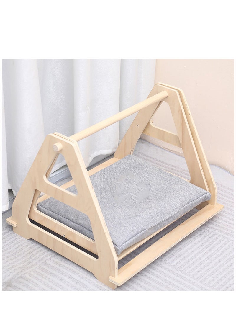 Arabest Cat Hammock, Wooden Frame Swing Chair Kitten Raised Bed with Scratcher Cat Hammock Bed Prevent Shaking - Image 2