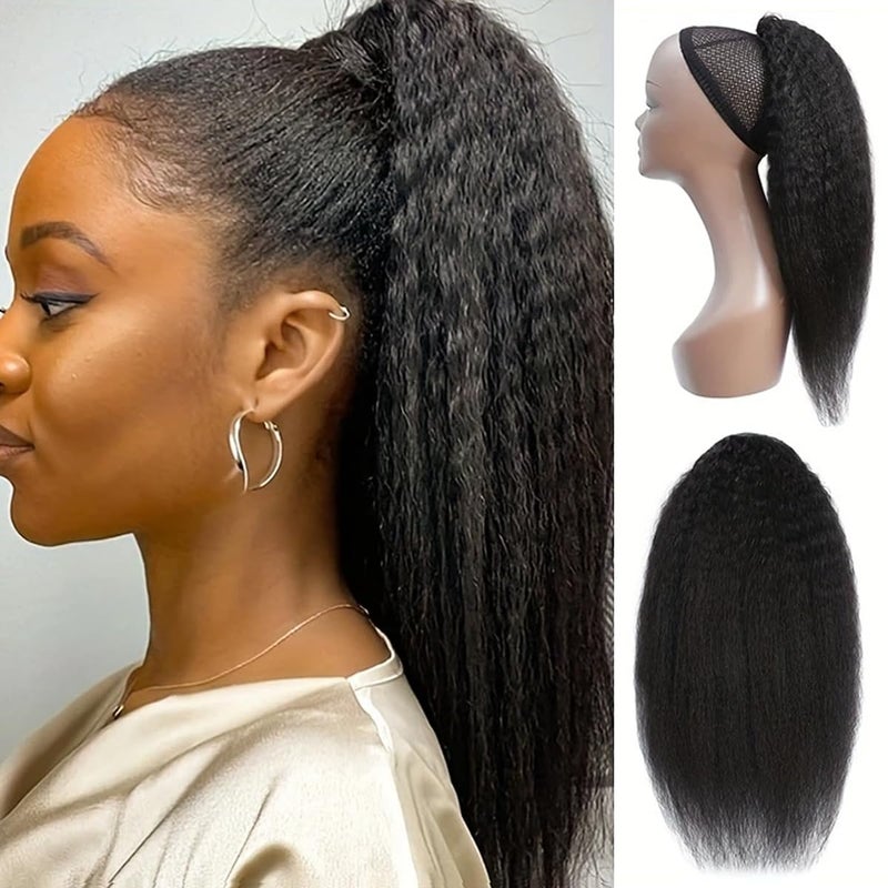 Feelgrace Ponytail Hair Clip in Hair Extension Kinky Straight Human Hair Extension 130 GramPcs Silky Soft Brazilian Hair 20 Inch Kinky Straight
