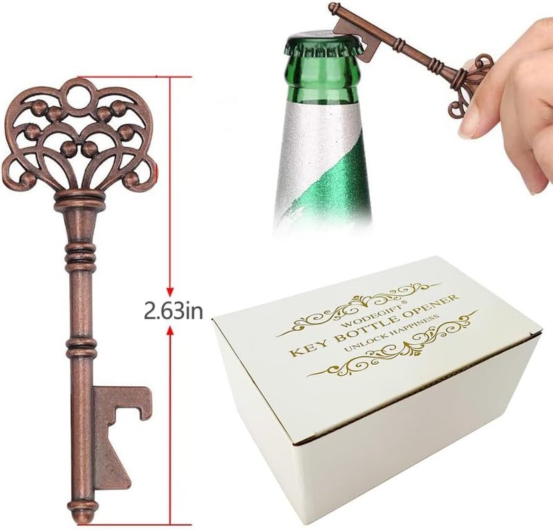 WODEGIFT 100 PCS Wedding Favors/ Party Favors Key Bottle Opener,Vintage Skeleton Key Bottle Openers with Escort Tag Cards and Key Chains(Red Copper) - Image 2