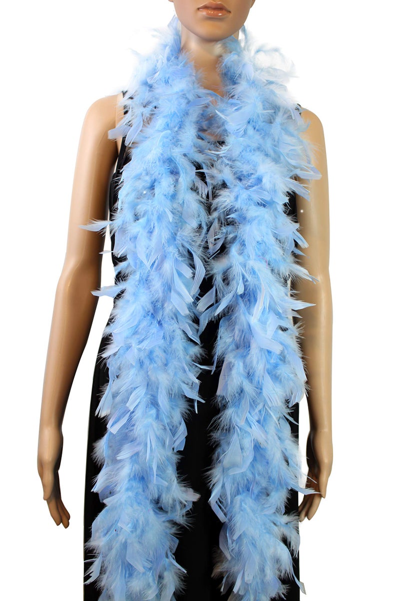 Flydreamfeathers 40 Gram 72" Long, Turkey Chandelle Feather Boa, Dancing Wedding Crafting Party Dress Up, Halloween Costume Decoration (Baby Blue) - Image 1