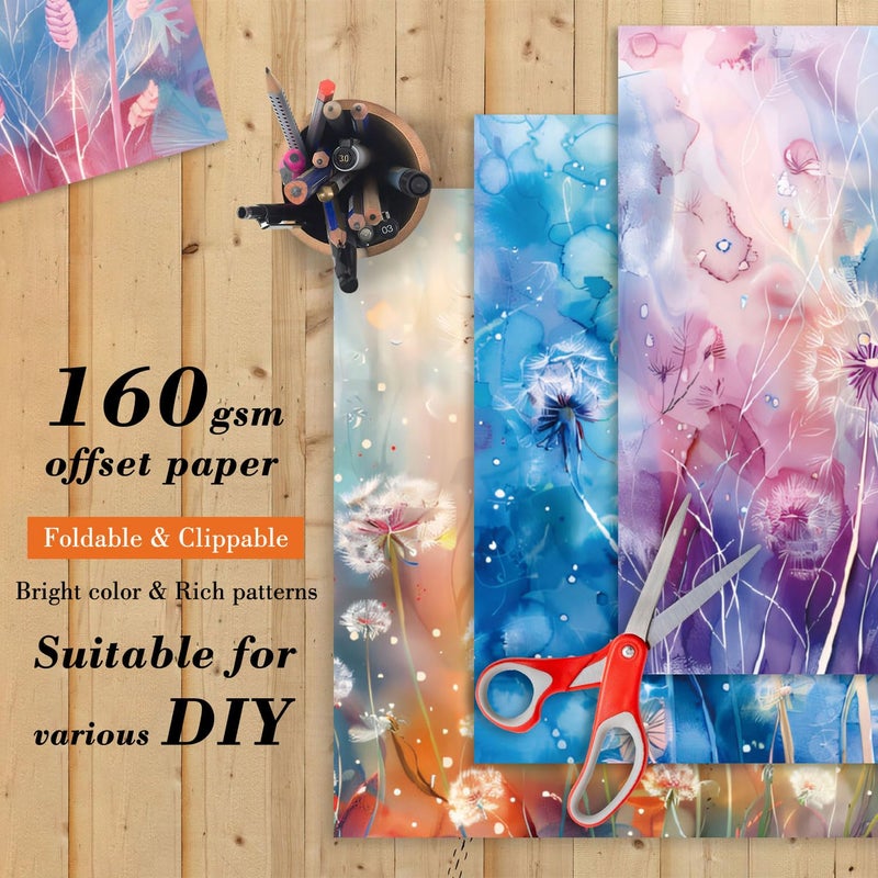 EAMOTOL 24 Sheets Scrapbook Paper Pad Cardstock, 6 x 6 Inch Colorful Dandelion Patterned Designed Decorative Decoupage for Card Making Folded Material Gift Wrapping Journals DIY Crafts Photo Album - Image 4