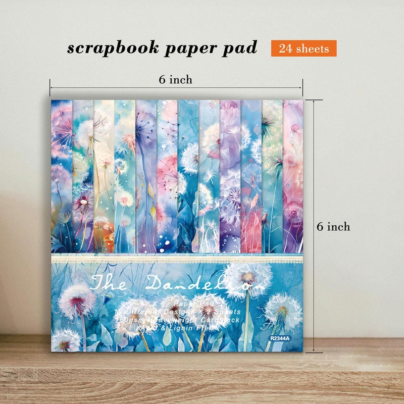 EAMOTOL 24 Sheets Scrapbook Paper Pad Cardstock, 6 x 6 Inch Colorful Dandelion Patterned Designed Decorative Decoupage for Card Making Folded Material Gift Wrapping Journals DIY Crafts Photo Album - Image 3