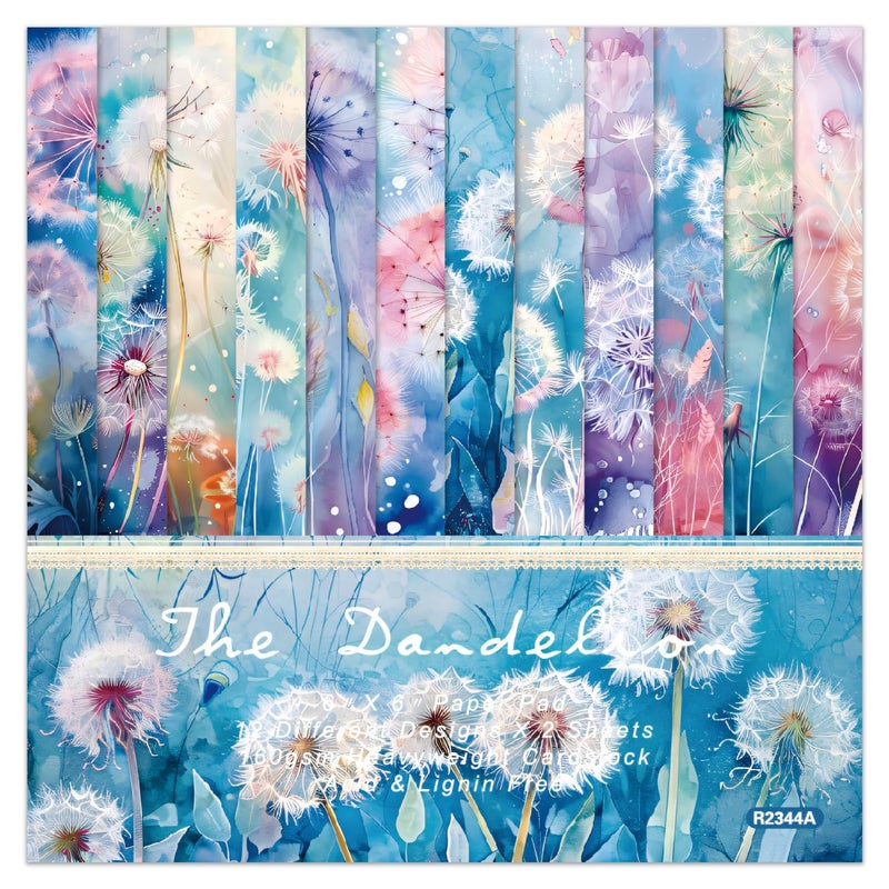 EAMOTOL 24 Sheets Scrapbook Paper Pad Cardstock, 6 x 6 Inch Colorful Dandelion Patterned Designed Decorative Decoupage for Card Making Folded Material Gift Wrapping Journals DIY Crafts Photo Album - Image 1