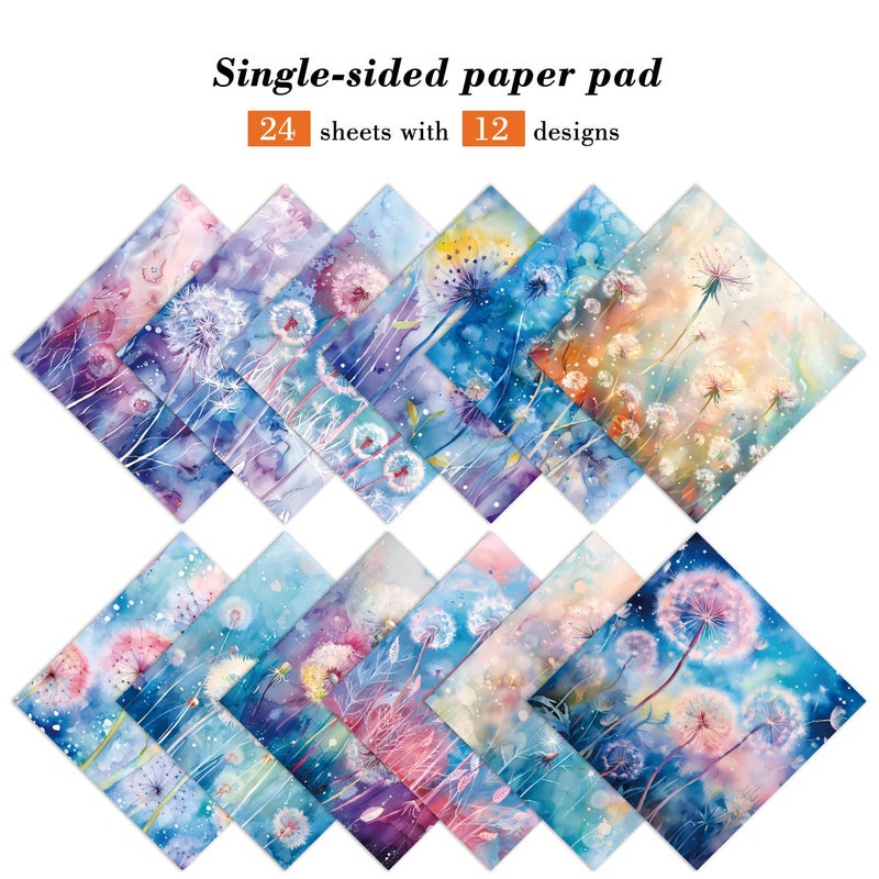 EAMOTOL 24 Sheets Scrapbook Paper Pad Cardstock, 6 x 6 Inch Colorful Dandelion Patterned Designed Decorative Decoupage for Card Making Folded Material Gift Wrapping Journals DIY Crafts Photo Album - Image 2