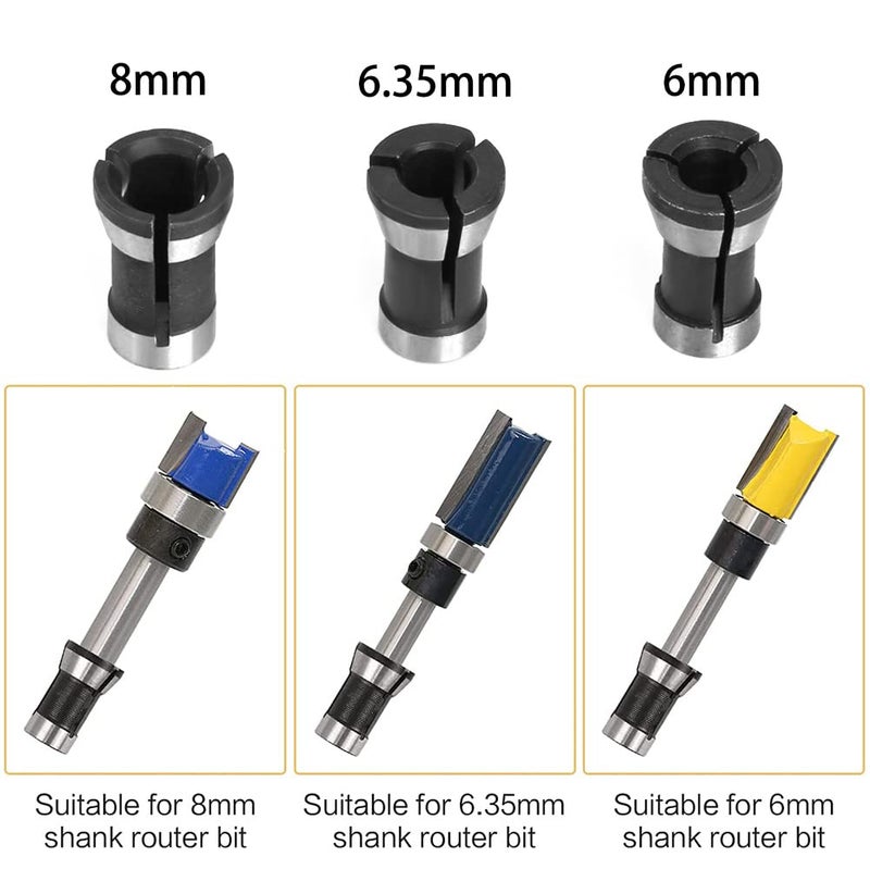 Saipe 6pcs High Precision Trimmer Collet Adapter 6mm 1/4" 8mm Router Bit Collet Chuck Clamping Adapter for Engraving Trimming Machine Electric Router Milling Cutter - Image 4