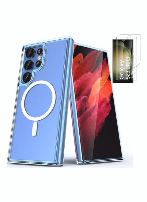 Magnetic  Designed for Samsung Galaxy S23 Ultra Case[Military Grade Drop Tested][Compatible with MagSafe] Semi-Clear Hard Back & Soft Edge case for Galaxy S23 Ultra case, Clear