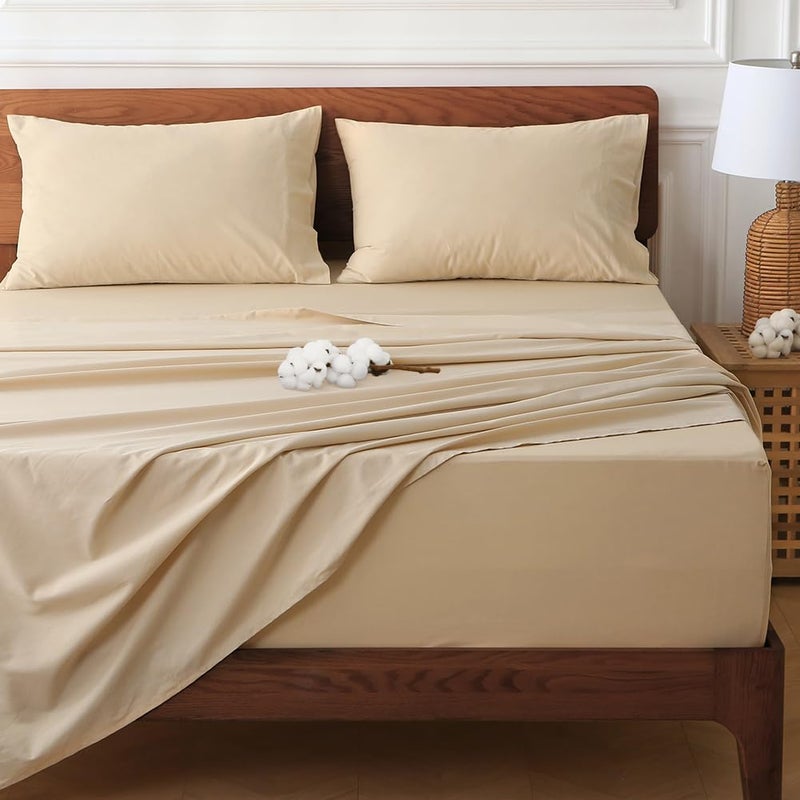 HYPREST Deep Pocket Queen Sheets Beige100 Cotton Sheet Sets Fits 1824 in Deep Mattress Hotel Luxury Soft Wrinkle Free Cooling Sheet Sets for Queen Bed Deep Pocket