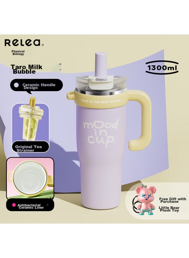 RELEA Wusheng Insulated Mug, Women's Water Bottle, Large Capacity Ice Cup, Ceramic Giant Straw Cup, College Student Cup, Birthday Gift - Image 1