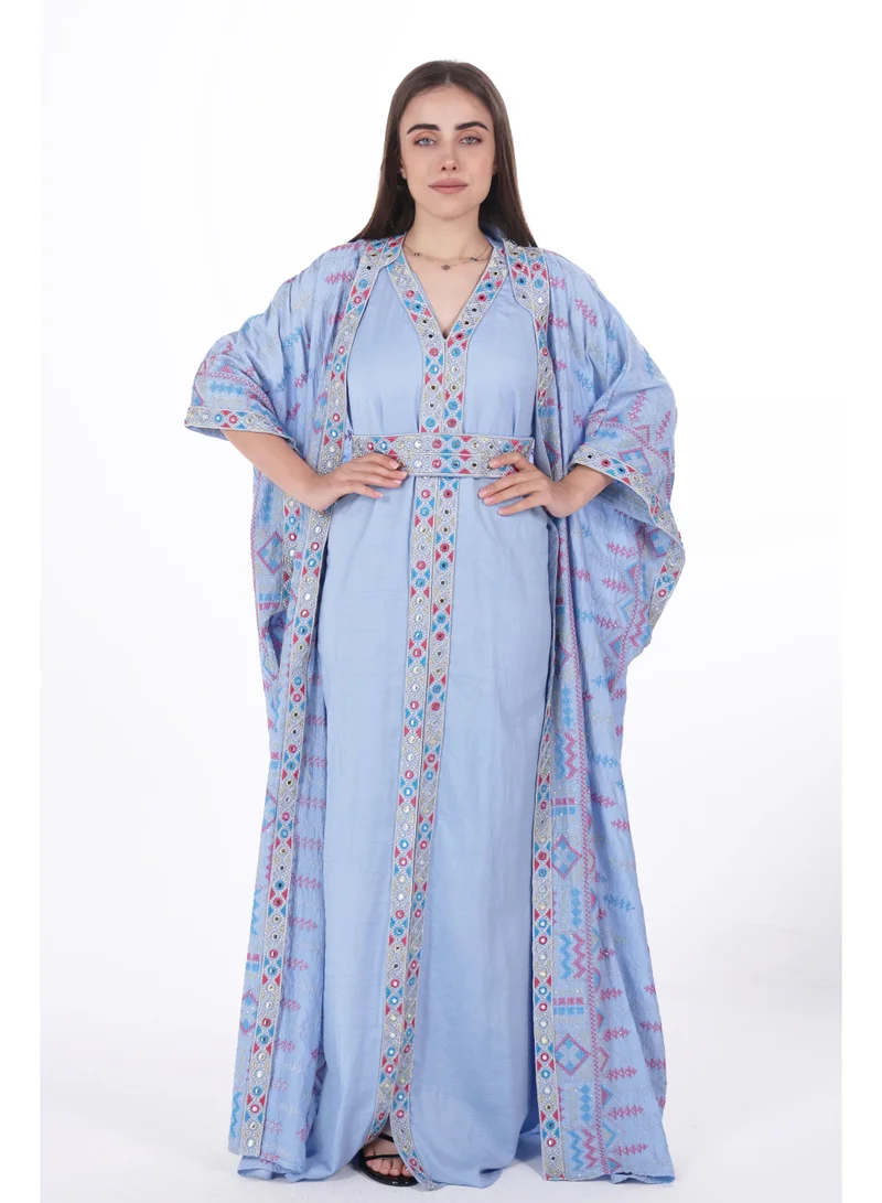 embroidered linen kaftan dress