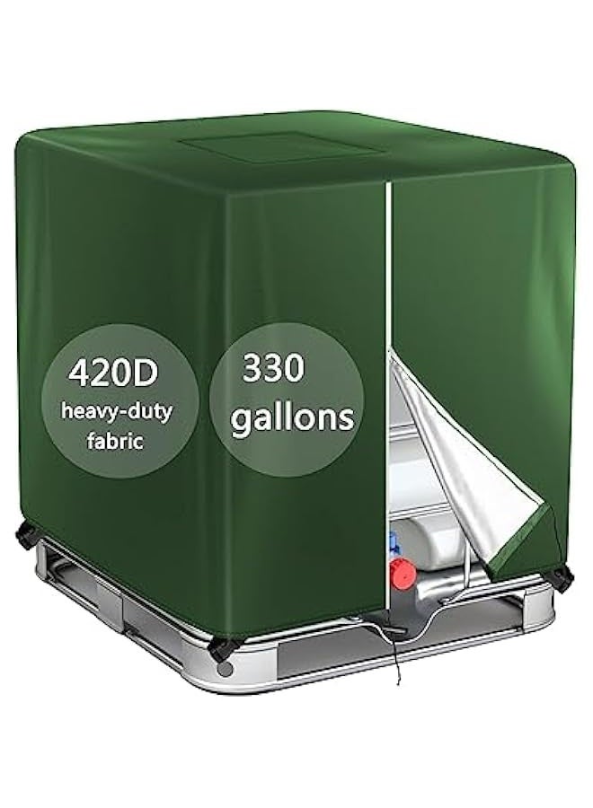 Generic IBC Tote Cover Green 330 Gallon 210D with Zipper for 1000L Outdoor Rain Barrel Water Tank  - Image 1