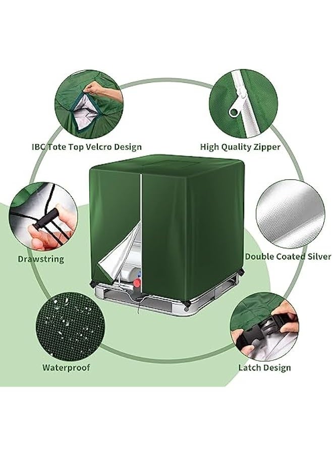 Generic IBC Tote Cover Green 330 Gallon 210D with Zipper for 1000L Outdoor Rain Barrel Water Tank  - Image 2
