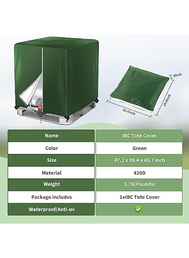 Generic IBC Tote Cover Green 330 Gallon 210D with Zipper for 1000L Outdoor Rain Barrel Water Tank  - Image 4