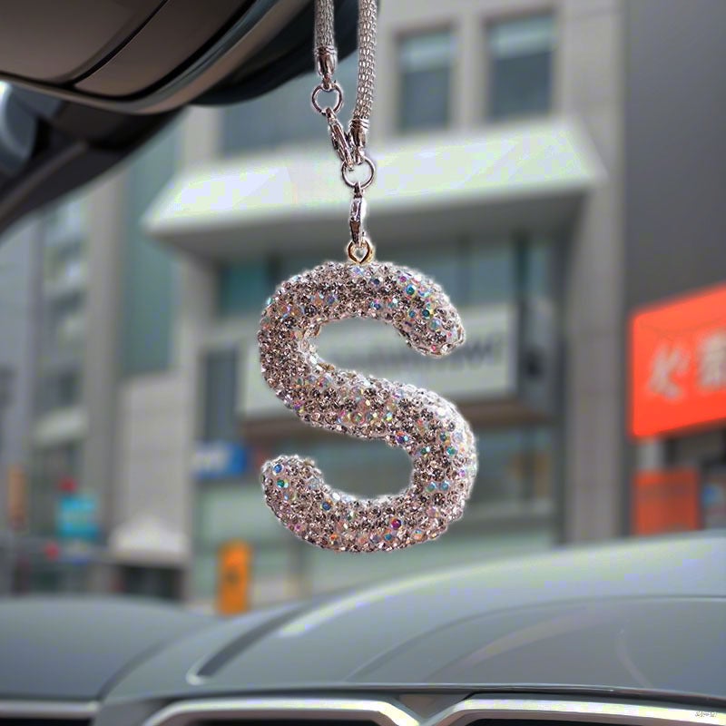 Letter Bow Clay Car Interior Accessories Pendant Ladies Rhinestone Car Rearview Mirror Pendant Pendant - Image 4