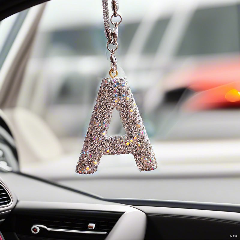 Letter Bow Clay Car Interior Accessories Pendant Ladies Rhinestone Car Rearview Mirror Pendant Pendant - Image 2