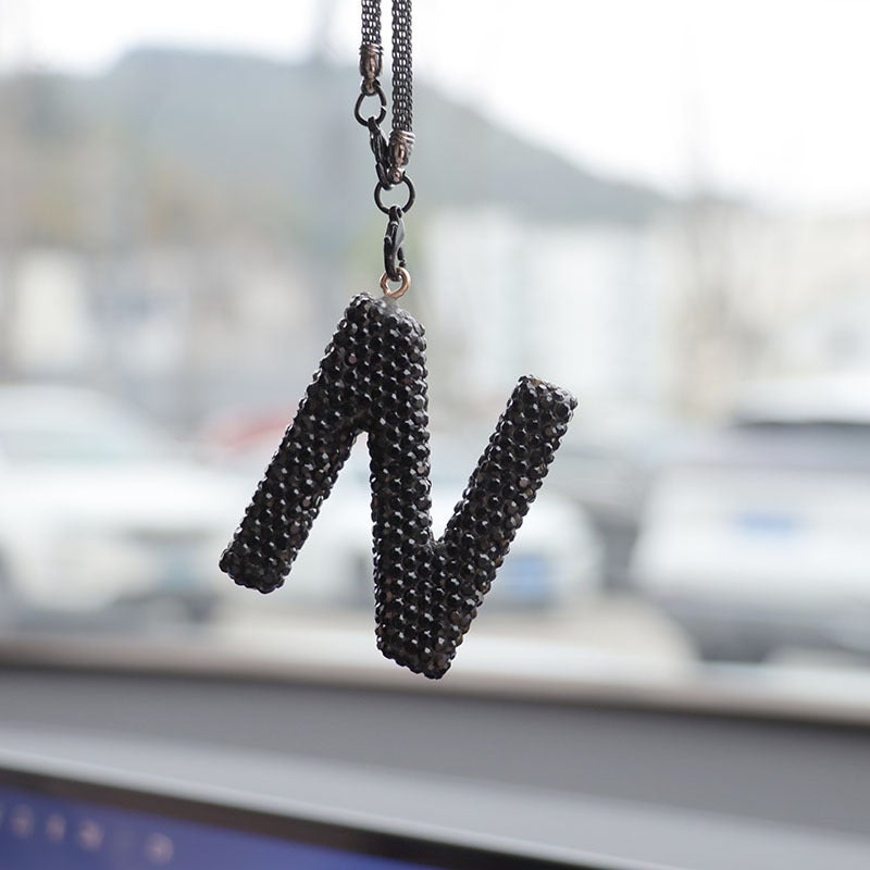 Letter Bow Clay Car Interior Accessories Pendant Ladies Rhinestone Car Rearview Mirror Pendant Pendant - Image 1