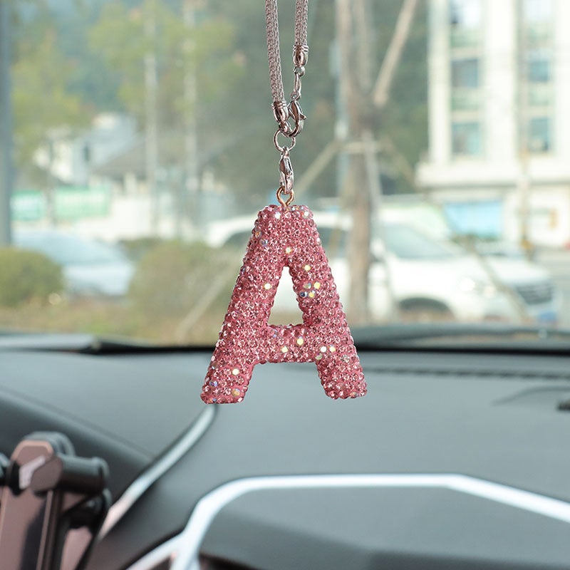 Letter Bow Clay Car Interior Accessories Pendant Ladies Rhinestone Car Rearview Mirror Pendant Pendant - Image 3