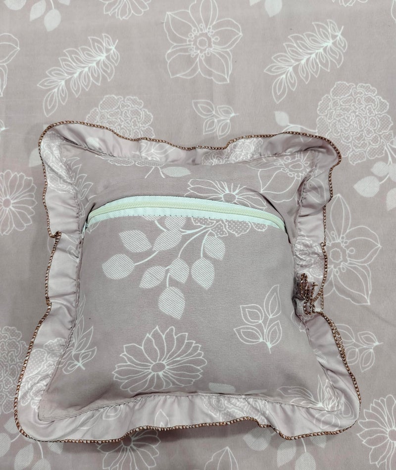 JBTC 5pc Frill bedsheet Set with 1 Double bedsheet+2 Quilted/Frill Pillow Covers+2 Quilted/Frill Filled Cushion Embroidery Bedding Set |Soft bedsheet Set. Big Size Pillow and Cushion Covers - Image 3