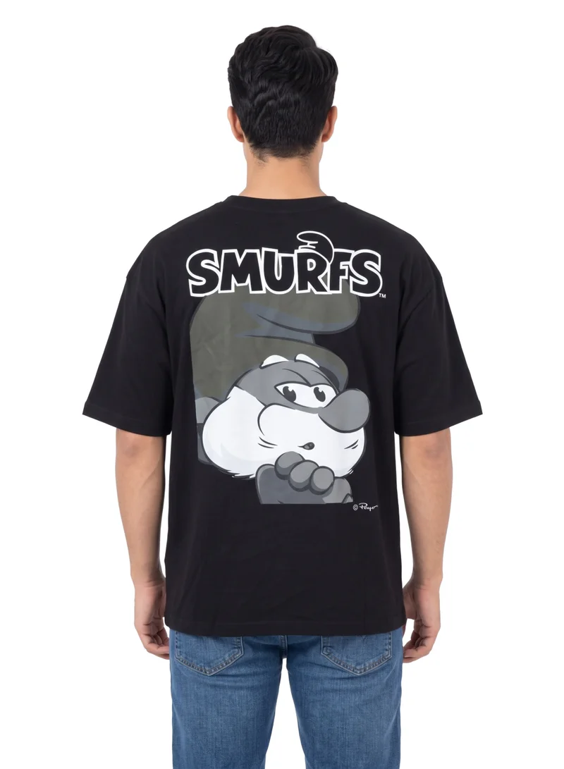 السنافر The Smurfs Gargamel Men’s Oversized T-Shirt | Character Back Print Graphic Casual Crew Neck Cotton Tee