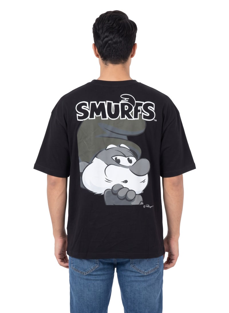 The Smurfs Gargamel Men’s Drop Shoulder T-Shirt | Character Back Print Graphic Casual Crew Neck Cotton Tee - Image 2