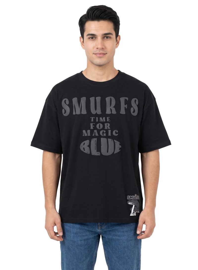 The Smurfs Gargamel Men’s Drop Shoulder T-Shirt | Character Back Print Graphic Casual Crew Neck Cotton Tee - Image 1