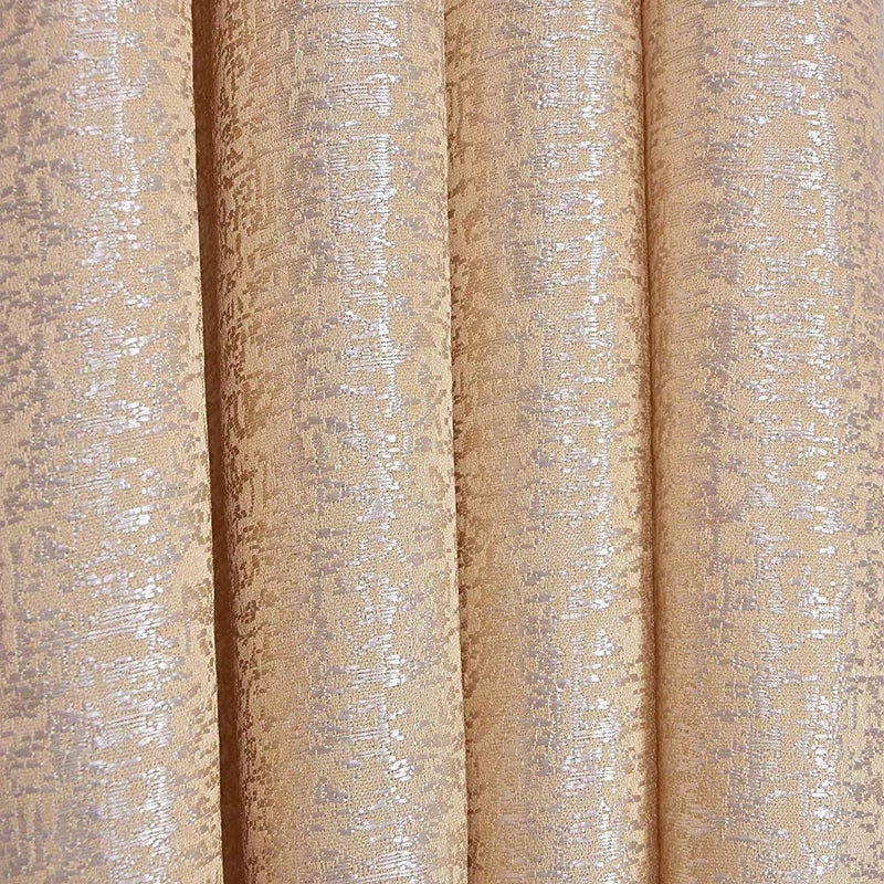 Purav Light Jacquard Curtains for Door 4 x 8 Feet 3 Pcs Mix Combo Curtains Polyester Jacquard Candy Eyelet RoomDarkening Curtain for Kids Room Decoration Office Home Kitchen GoldCream - Image 3