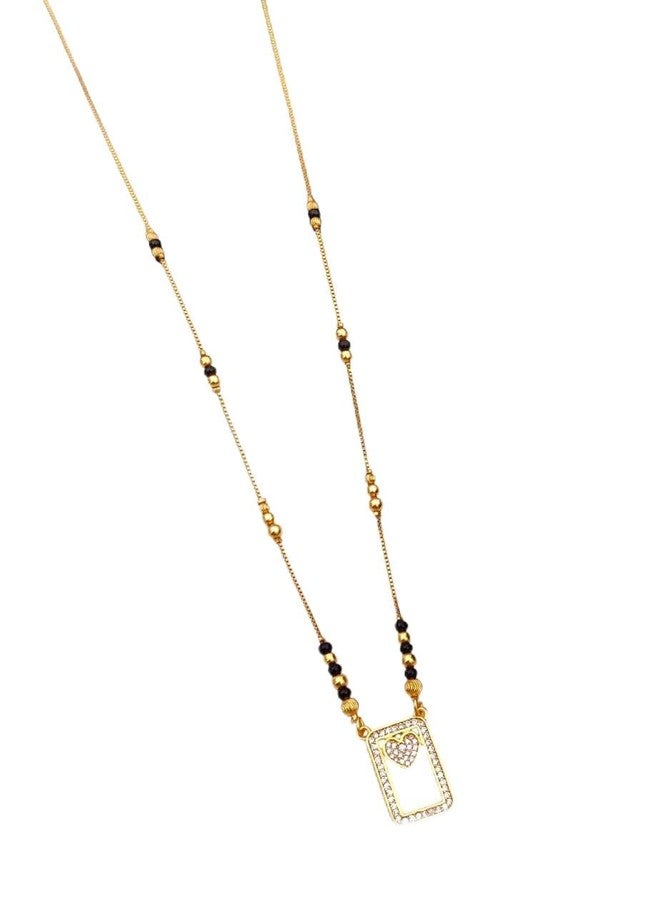 sweeply Designer Black Bead Mangalsutra with Rectangular Pendant & Heart Design for Women, Daily, Wear jewelry, Best Birthday Gift, perfect for Anniversary, Mother's Day gift, Valentine Gift, Gift for Diwali - Image 1