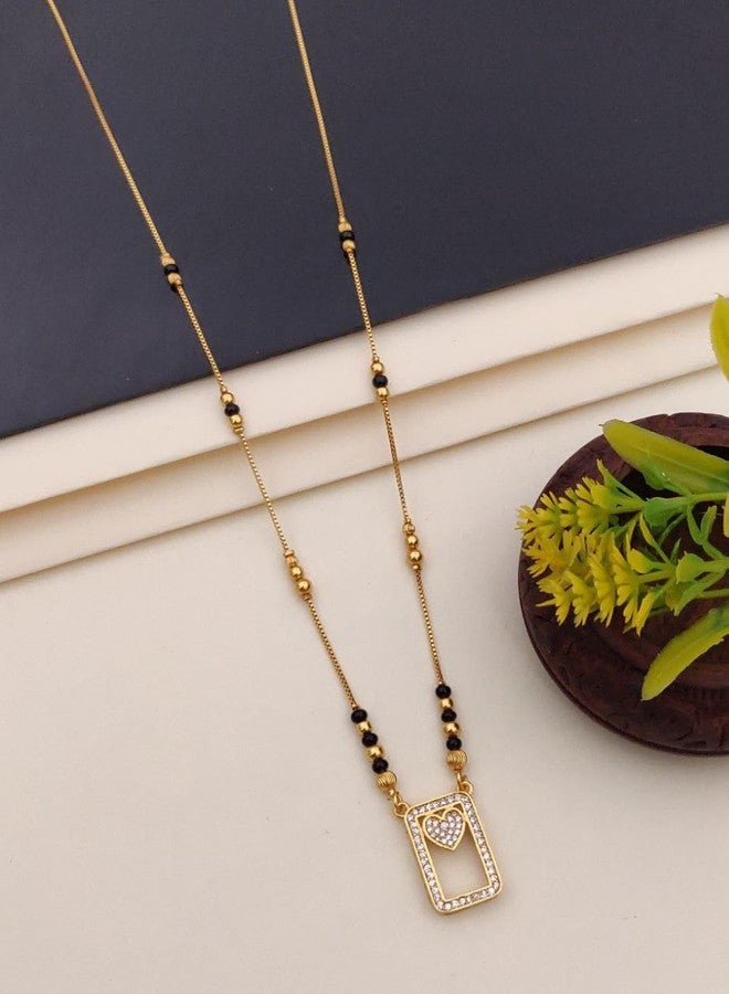 sweeply Designer Black Bead Mangalsutra with Rectangular Pendant & Heart Design for Women, Daily, Wear jewelry, Best Birthday Gift, perfect for Anniversary, Mother's Day gift, Valentine Gift, Gift for Diwali - Image 2